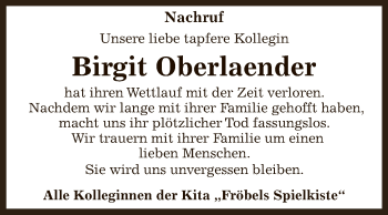 Traueranzeige von Birgit Oberlaender von WVG - Wochenspiegel Aschersleben