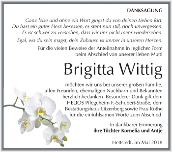 Traueranzeige von Brigitta Wittig von Mitteldeutsche Zeitung