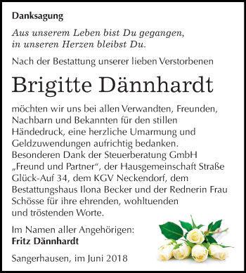 Traueranzeige von Brigitte Dännhardt von Mitteldeutsche Zeitung