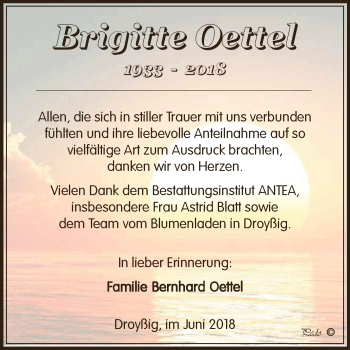 Traueranzeige von Brigitte Oettel von Super Sonntag Zeitz