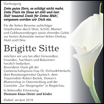 Traueranzeige von Brigitte Sitte von Mitteldeutsche Zeitung Köthen