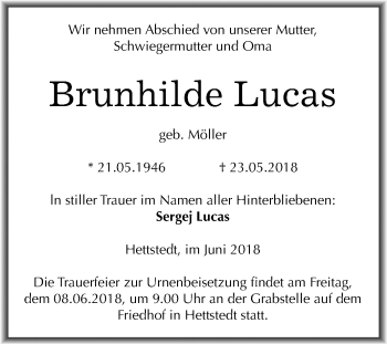 Traueranzeige von Brunhilde Lucas von Mitteldeutsche Zeitung