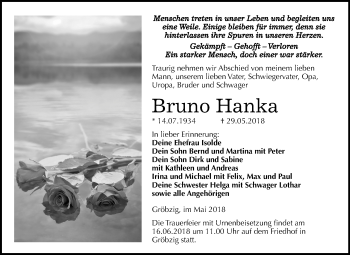 Traueranzeige von Bruno Hanka von Mitteldeutsche Zeitung