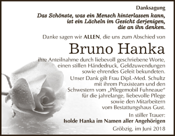 Traueranzeige von Bruno Hanka von WVG - Wochenspiegel Dessau / Köthen