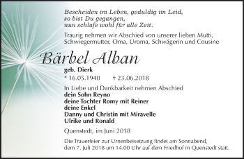 Traueranzeige von Bärbel Alban von Mitteldeutsche Zeitung