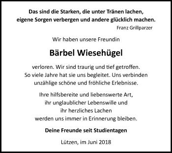 Traueranzeige von Bärbel Wiesehügel von Mitteldeutsche Zeitung Weißenfels