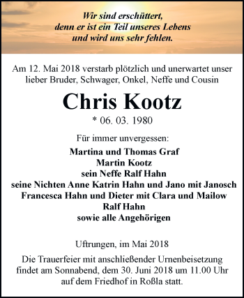 Traueranzeige von Chris Kootz von Mitteldeutsche Zeitung