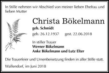 Traueranzeige von Christa Bökelmann von Mitteldeutsche Zeitung Merseburg/Querfurt