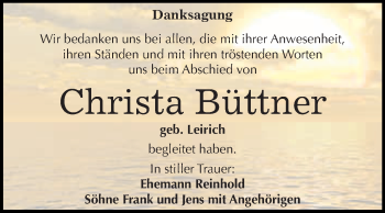 Traueranzeige von Christa Büttner von WVG - Wochenspiegel Merseburg