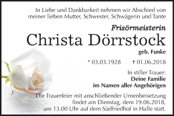 Traueranzeige von Christa Dörrstock von Mitteldeutsche Zeitung Halle/Saalkreis