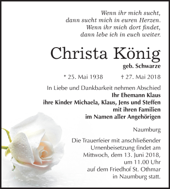 Traueranzeige von Christa König von Mitteldeutsche Zeitung