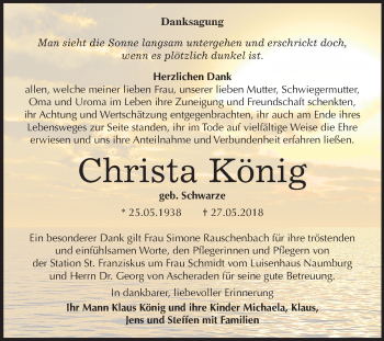 Traueranzeige von Christa König von Mitteldeutsche Zeitung