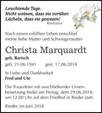 Traueranzeige von Christa Marquardt von Mitteldeutsche Zeitung