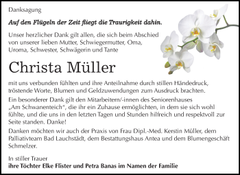 Traueranzeige von Christa Müller von Mitteldeutsche Zeitung