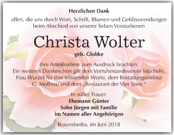 Traueranzeige von Christa Wolter von Mitteldeutsche Zeitung Merseburg/Querfurt