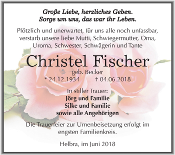 Traueranzeige von Christel Fischer von Mitteldeutsche Zeitung