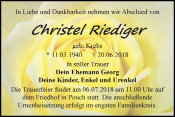 Traueranzeige von Christel Riediger von Mitteldeutsche Zeitung Bitterfeld