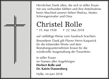Traueranzeige von Christel Rolle von Mitteldeutsche Zeitung Bitterfeld