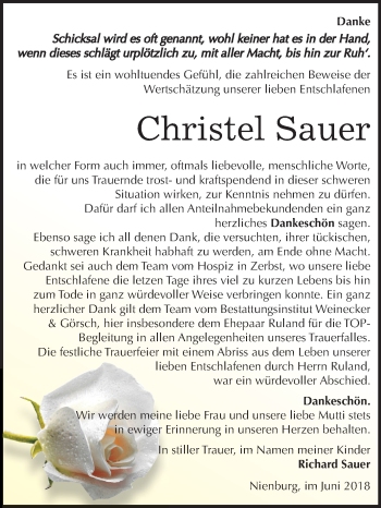Traueranzeige von Christel Sauer von Mitteldeutsche Zeitung Bernburg