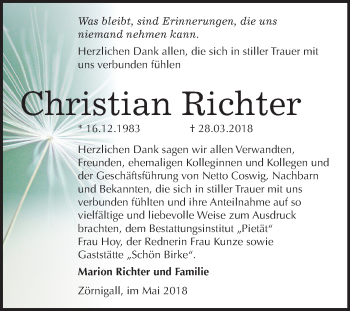 Traueranzeige von Christian Richter von Mitteldeutsche Zeitung