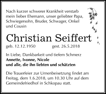 Traueranzeige von Christian Seiffert von WVG - Wochenspiegel Merseburg