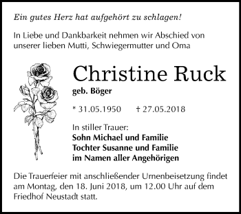 Traueranzeige von Christine Ruck von Mitteldeutsche Zeitung Halle/Saalkreis