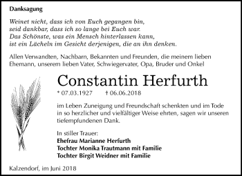 Traueranzeige von Constantin Herfurth von Mitteldeutsche Zeitung