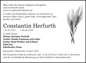 Traueranzeige von Constantin Herfurth von Mitteldeutsche Zeitung Merseburg/Querfurt