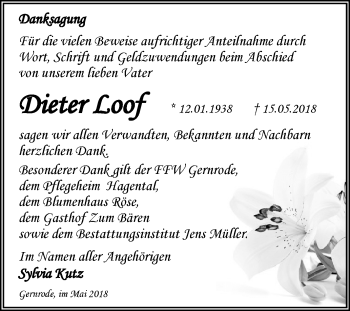 Traueranzeige von Dieter Loof von Mitteldeutsche Zeitung Quedlinburg