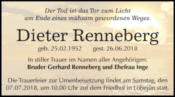 Traueranzeige von Dieter Renneberg von Mitteldeutsche Zeitung Halle/Saalkreis