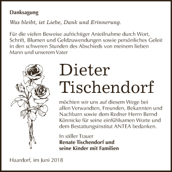 Traueranzeige von Dieter Tischendorf von Super Sonntag Zeitz