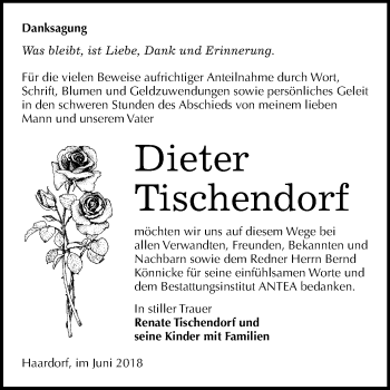 Traueranzeige von Dieter Tischendorf von Mitteldeutsche Zeitung