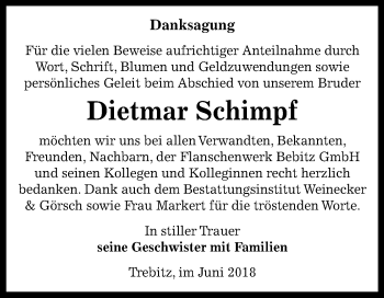 Traueranzeige von Dietmar Schimpf von Mitteldeutsche Zeitung Bernburg