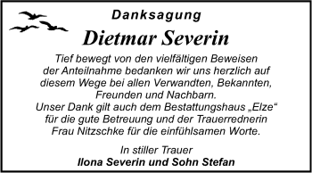 Traueranzeige von Dietmar Severin von Mitteldeutsche Zeitung Dessau-Roßlau