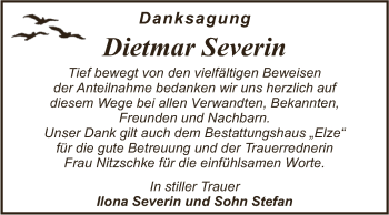 Traueranzeige von Dietmar Severin von WVG - Wochenspiegel Dessau / Köthen
