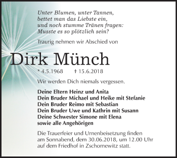 Traueranzeige von Dirk Münch von Mitteldeutsche Zeitung