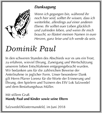 Traueranzeige von Dominik Paul von Mitteldeutsche Zeitung