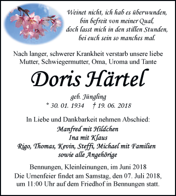 Traueranzeige von Doris Härtel von Mitteldeutsche Zeitung