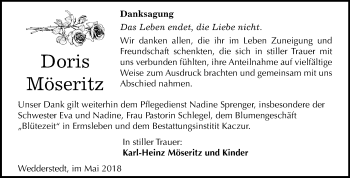 Traueranzeige von Doris Möseritz von Mitteldeutsche Zeitung Quedlinburg