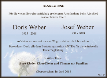 Traueranzeige von Doris Weber von WVG - Wochenspiegel NMB / WSF / ZTZ
