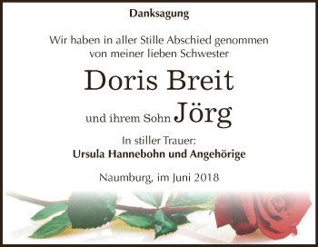 Traueranzeige von Doris und Jörg Breit von WVG - Wochenspiegel NMB / WSF / ZTZ