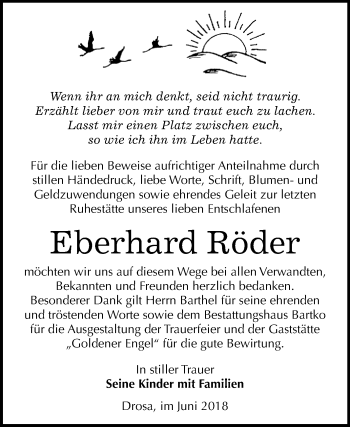 Traueranzeige von Eberhard Röder von Mitteldeutsche Zeitung Köthen