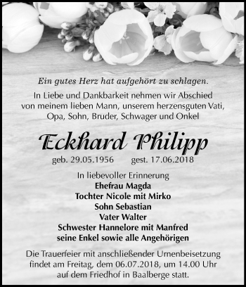 Traueranzeige von Eckhard Philipp von Mitteldeutsche Zeitung Bernburg