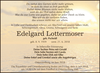 Traueranzeige von Edelgard Lottermoser von WVG - Wochenspiegel Dessau / Köthen