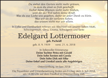 Traueranzeige von Edelgard Lottermoser von Mitteldeutsche Zeitung Köthen