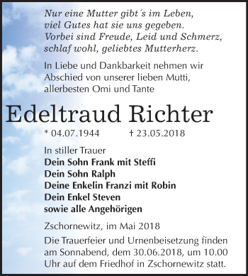 Traueranzeige von Edeltraud Richter von Mitteldeutsche Zeitung