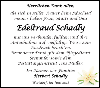 Traueranzeige von Edeltraud Schadly von Mitteldeutsche Zeitung Aschersleben