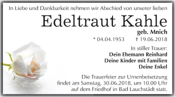 Traueranzeige von Edeltraut Kahle von Mitteldeutsche Zeitung Merseburg/Querfurt