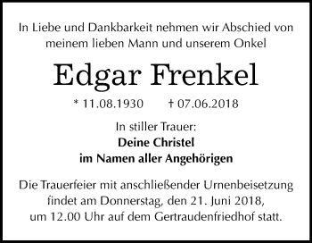 Traueranzeige von Edgar Frenkel von Mitteldeutsche Zeitung Halle/Saalkreis