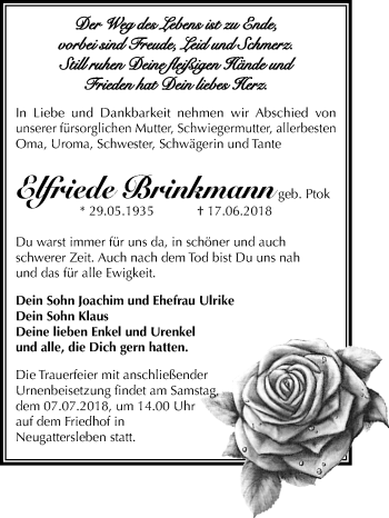 Traueranzeige von Elfriede Brinkmann von Mitteldeutsche Zeitung